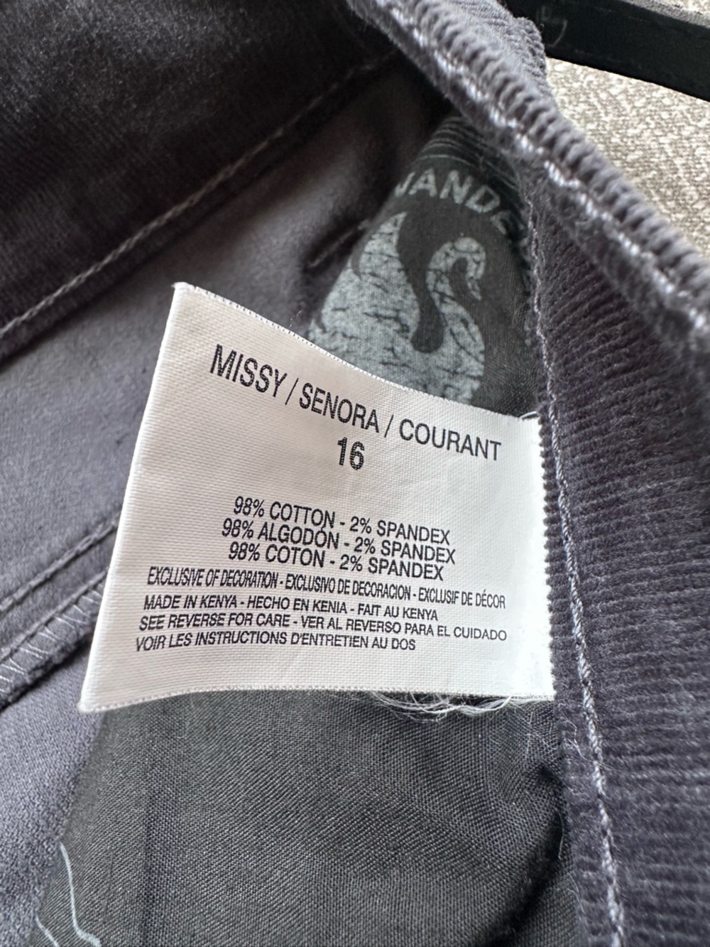 Gloria Vanderbilt Amanda Corduroy Pants Women's 16 Gray Classic Fit Straight NWT - Picture 6 of 14